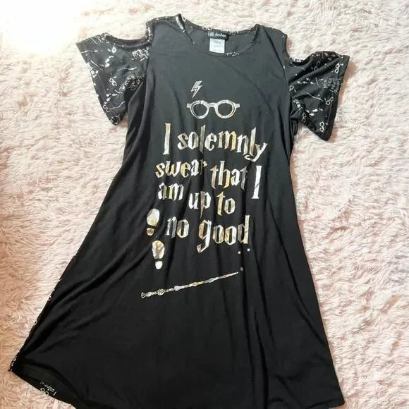 Girls' Harry Potter I‎ Solemnly Swear Magical Kidcore Shoulder Cut Out Nightgown