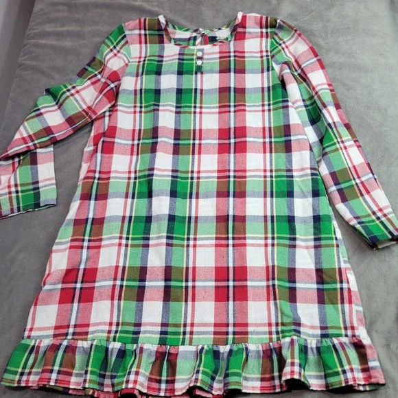 Jammies For Your Families Girls L 10/12 Plaid Nightgown Red Green Christmas DS14