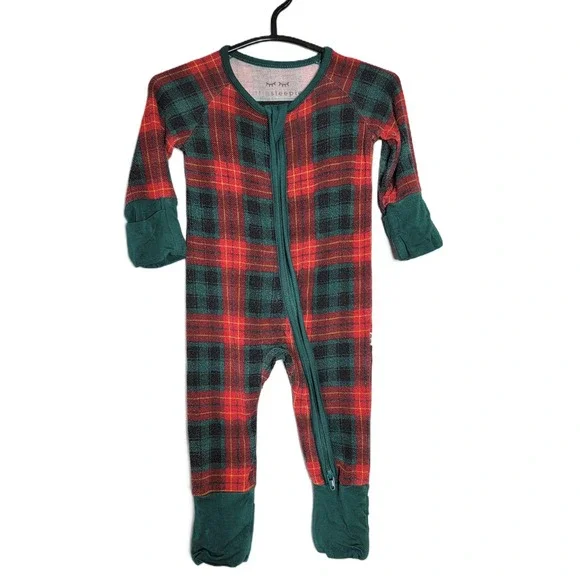 Little Sleepies Newborn Plaid Footed Pajamas Bamboo Blend Red Green Zippy Xmas‎