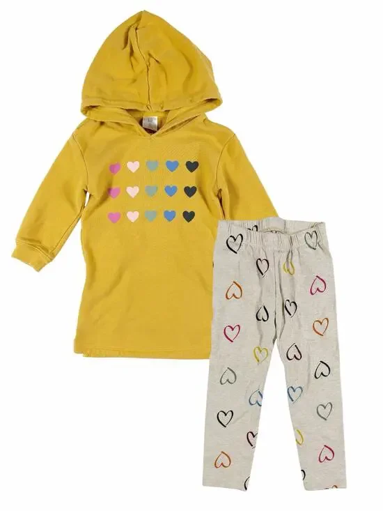 Gap Heart Hoodie Dress & Organic Cotton Heart Leggings Outfit Size 3