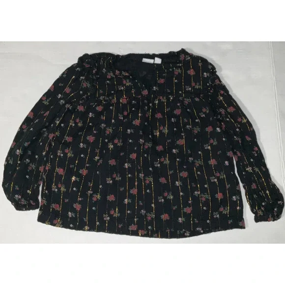 Gap Kids Girls XS Top Floral Gold Foil‎ Stripe Peasant Lightweight Holiday