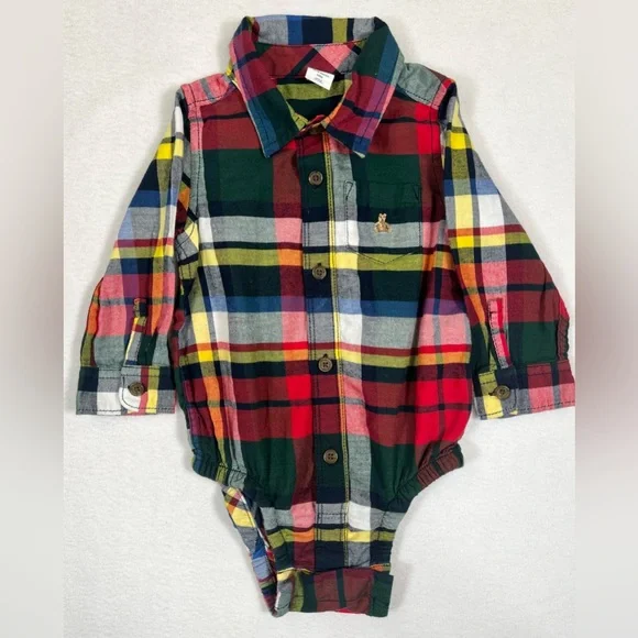 BABY GAP Baby Boy Plaid Long Sleeve Button Down Bodysuit 18-24‎ months Preppy