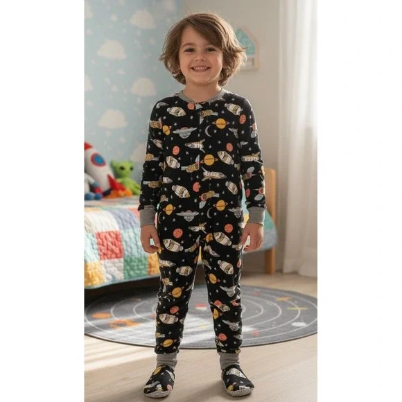 Carters Kids Fleece Footed Pajamas Space‎ Planets Rockets Stars One Piece 12/12A