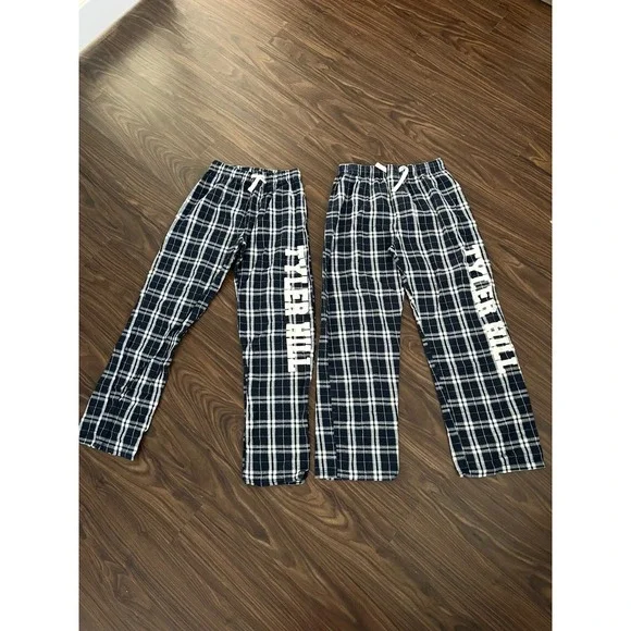 Tyler Hill Camp Pajama‎ Pants Navy White Plaid Flannel Lounge Bottoms 2 Pairs
