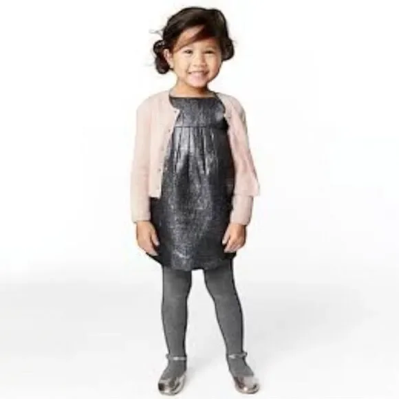 Gap Dress Festive Shimmer Party Platinum Baby Girl Size 18-24 Months