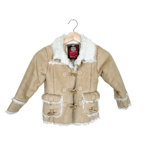 Y2K Gap Girls Tan Faux Suede Sherpa Lined Coat‎ Jacket Size XS/S