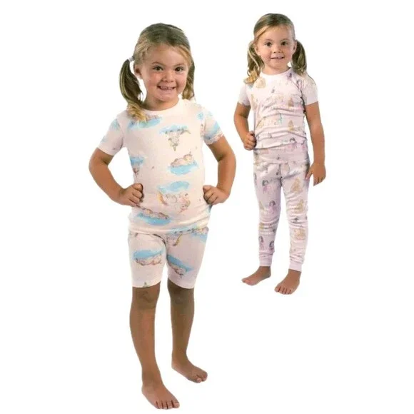 Burt's Bees 4pc Pajama Set 100% Organic Cotton Unicorn Tea Party Pink Girls 4T