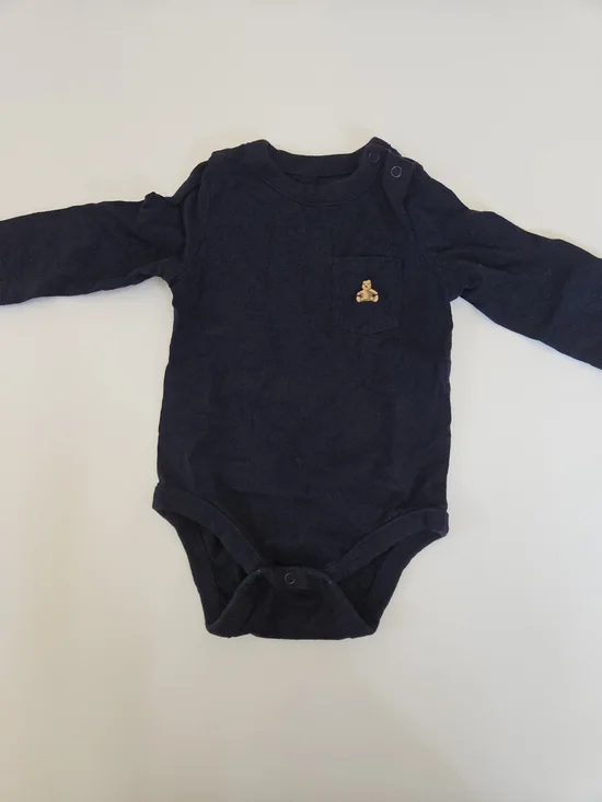 GAP Navy Long Sleeve Bodysuit with Tan Bear Pocket