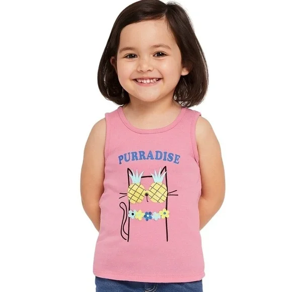 Gap Tank Top‎ 4 Year Pink Cat Pineapple Graphic Sleeveless Toddler Playful NEW