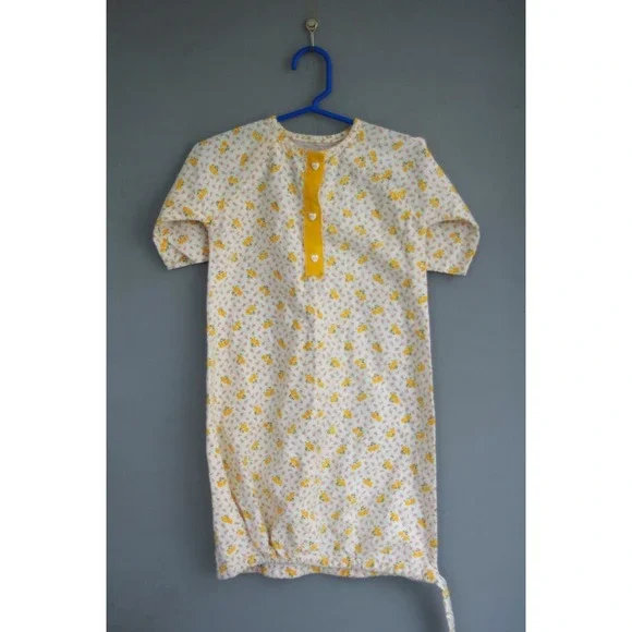 Lovely Vintage Flannel Layette Baby Gown Yellow Floral‎ Calico
