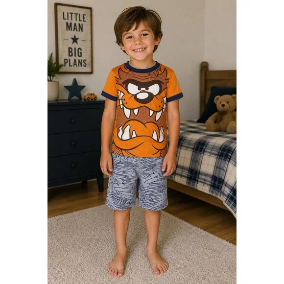 Gap Kids Boys Looney Tunes Taz Tasmanian Devil 2 Piece Pjs Pajamas Set Sleep 6