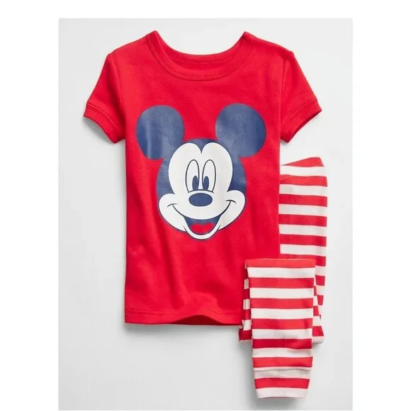 Gap Kids Disney Micky Mouse Red Short Sleeve Organic Pajamas PJ Set