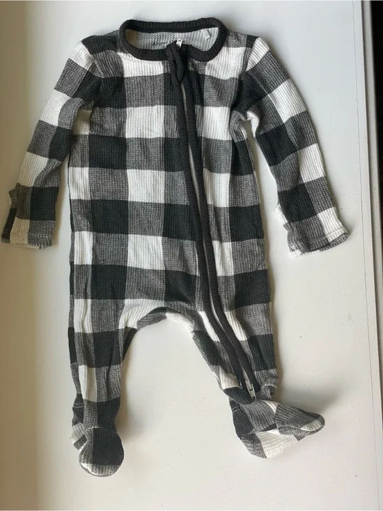 Angel Dear Black and White Buffalo Check Footed Pajamas