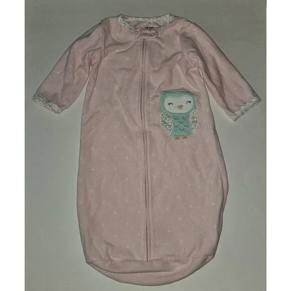 Carter's Fleece Sleep Sack Pajamas Baby OS One Size Pink White Polka Dots Owl