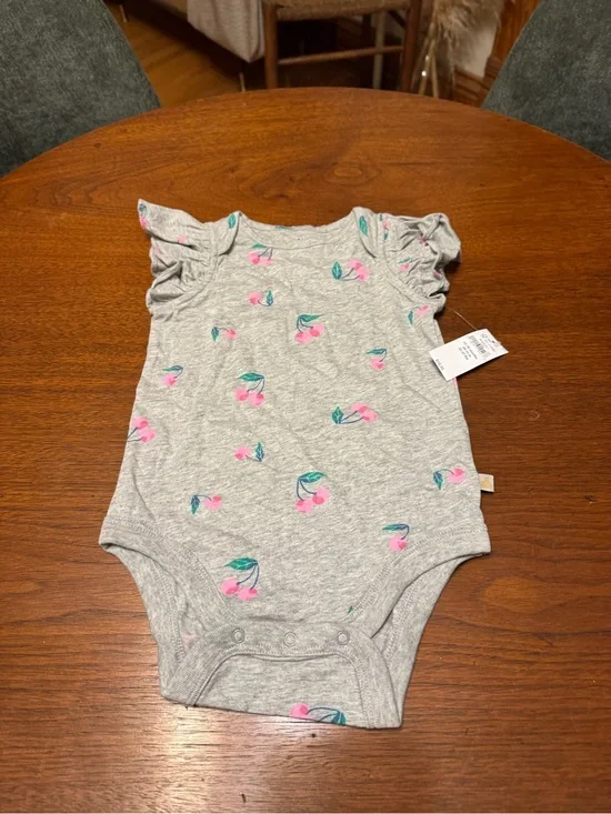 GAP Gray Bodysuit with Pink Cherry Print