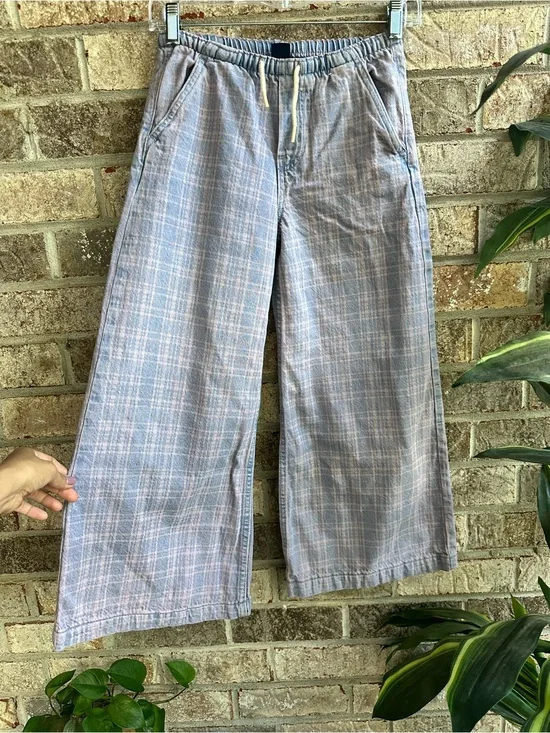 GAP Kids Light Blue and Pale Pink Plaid Wide leg Elastic Waist Pants
