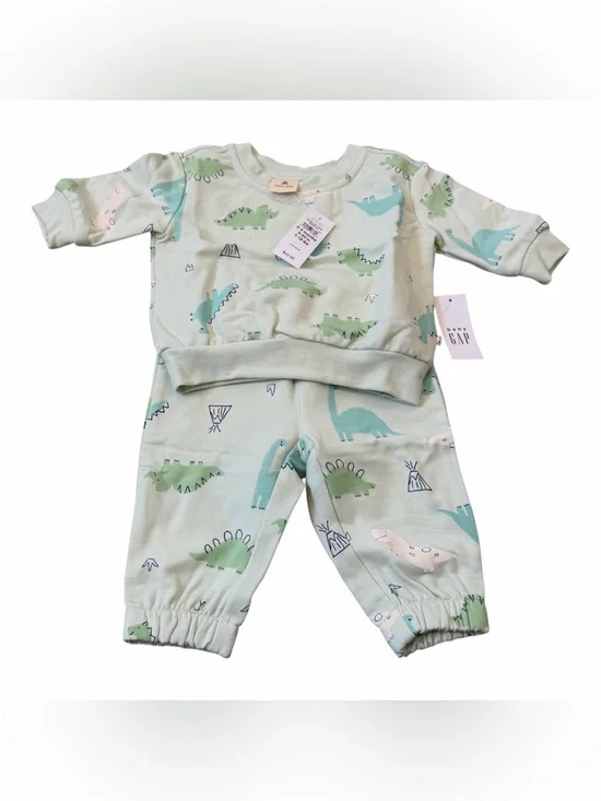 Gap Baby Cloudlight Dinosaur Sweatsuit, Green, Size 0-3 Months, NEW