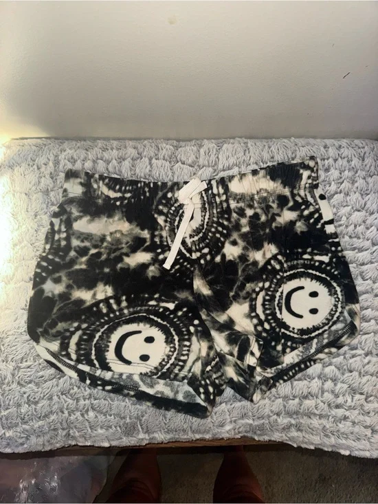 Justice Black & White Tie-Dye Smiley Face Pajama Shorts