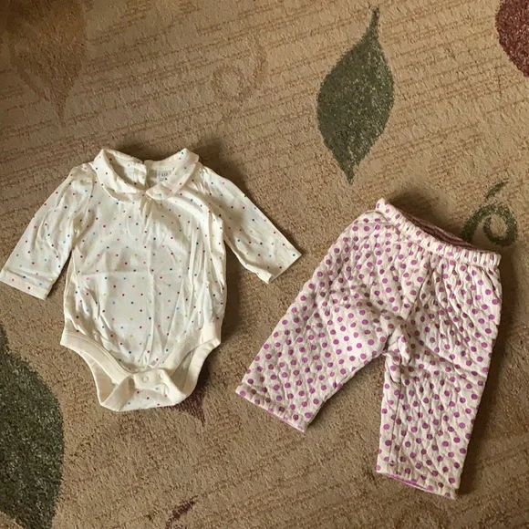 GAP polka dot onesie and reversible pants