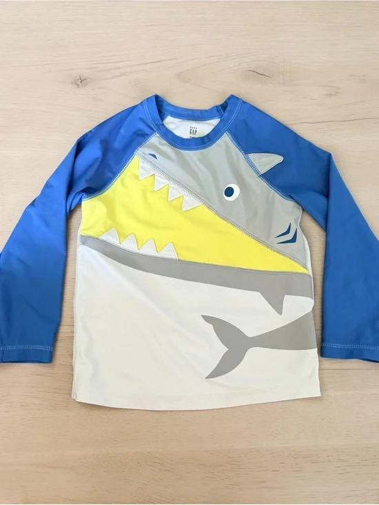 GAP Blue & Yellow Shark Long-Sleeve Swim Rash Guard Sz 3T
