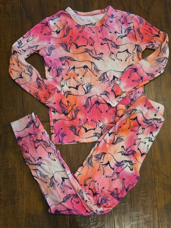 Gap Organic Cotton Kids Unicorn Tie-Dye Long Sleeve Pajama Set. Size Girls 8