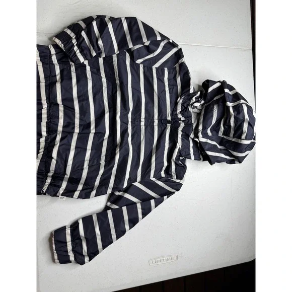 Gap Kids Navy Blue White Striped Windbreaker Hooded Jacket Jersey Lined 3 Years