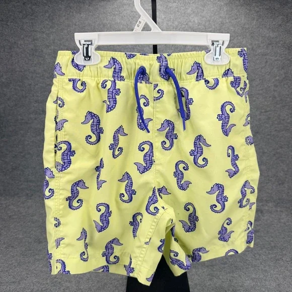 Gap Kids Surf Boys Swim Trunk Size L 10 Yellow Purple Seahorse Print Board Short