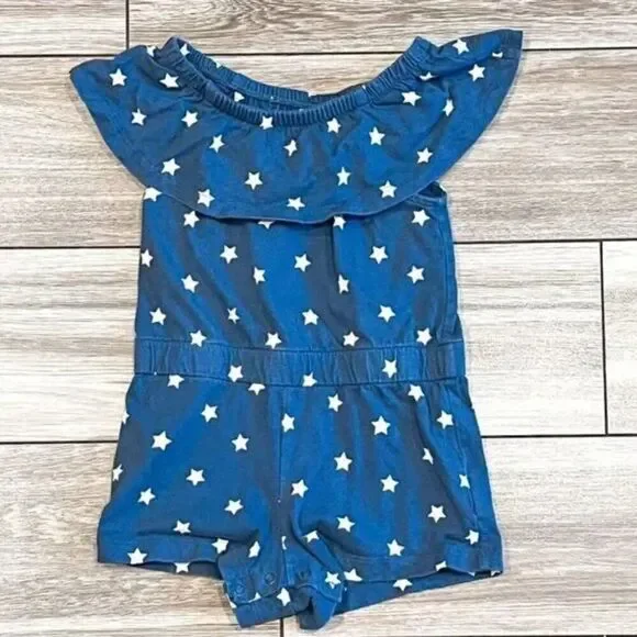 Gap Patriotic America USA Blue and White Star Ruffle Romper Size 2Y