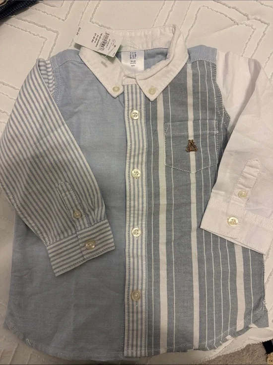 GAP Boys Mixed-Stripe Button-Down Shirt in Light Blue & White