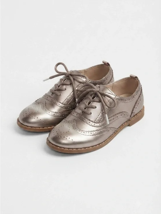 GAP Kids Metallic Lace-Up Brogues Silver Dress Shoes | 11K