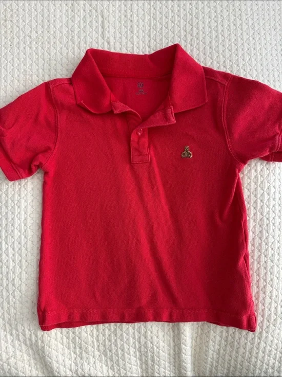 GAP Bright Red Polo with Embroidered Bear Patch