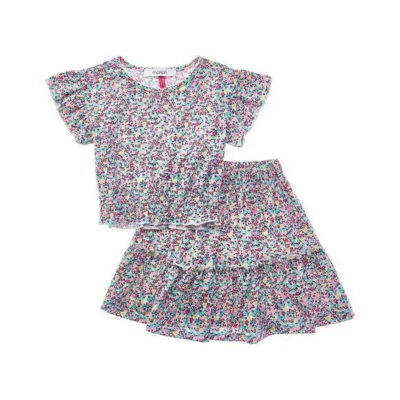 Marion Girls  2Pc Floral Top & Skirt Set, Navy