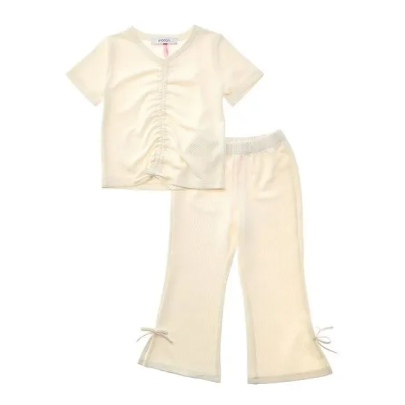 Marion Girls  2Pc Ruched Top & Pant Set, White