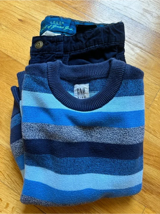 GAP Blue Striped Sweater Kids M and Blue Corduroy size 9-10 L.O.G.G. Pants