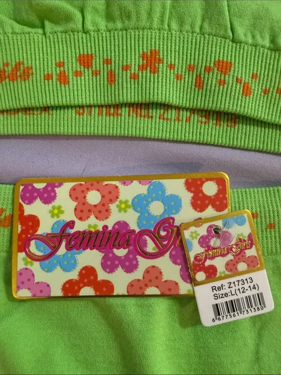 Femina Girls' Green with Cat Print Underwear Set Size L (12-14)