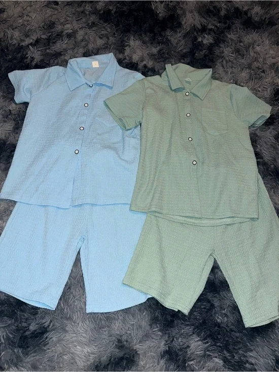 Kids Two-Piece Casual Outfits - Light Blue & Sage Green