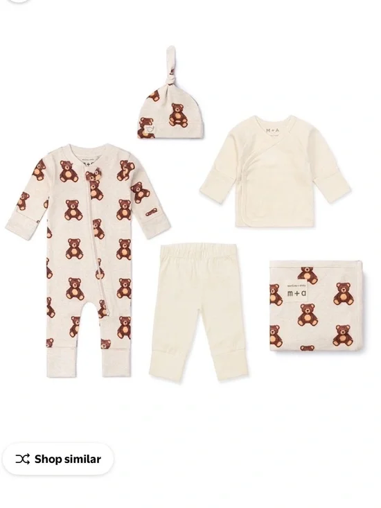 Monica + Andy Welcome Home Newborn Size Bear 🐻 5 Piece Organic Cotton Set NWT