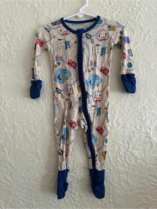 Little Sleepies Road Trip Blue Bamboo Zippy 3-6 Months Map Truck Bike Car Boat