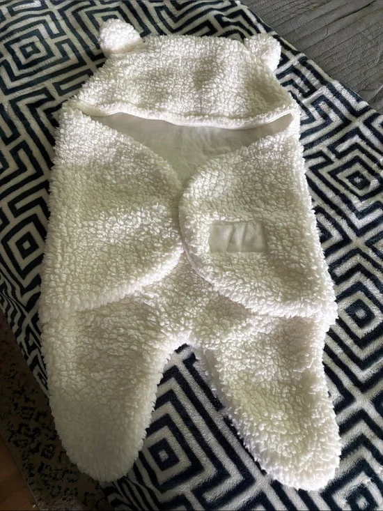 Cozy White Teddy Hooded Baby Sleeping Sack
