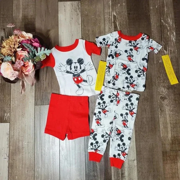 NWT Mickey Mouse Baby Boy T-Shirt, Short, and Pants Pajama Set, 4-Piece, Size 9M