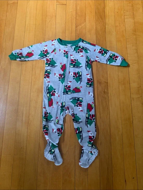 Carter’s Kids Holiday Santa Sled Footed One-Piece Pajama - Green & Red size 12M