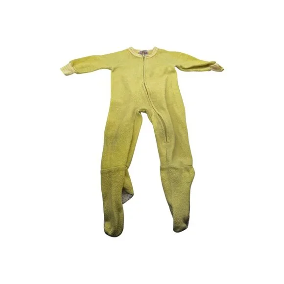 VTG Footed Pajamas Girls 12 Months Yellow‎ Zipper Front Stripes Long Sleeves