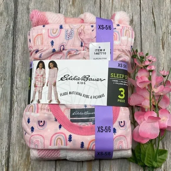 Eddie Bauer Girls 3-Piece Cozy Plush Robe and Pajama Lounge Sleep Set Size XS