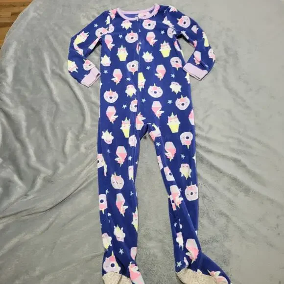 Carters Footed Pajamas Girl Size 5 Blue Unicorn Dessert‎ Cupcake Doughnut PJ