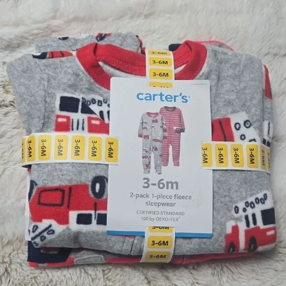 CARTER'S 2-PACK FIRE TRUCK FLEECE SLEEPWEAR FOOTIE - NEW!