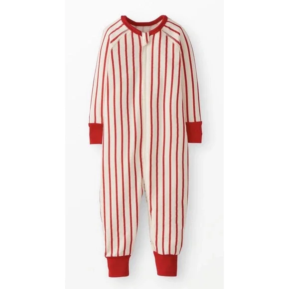 Hanna Andersson Holiday HannaSoft Stretch Sleeper 3-6 Mos Ribbon Red Ecru