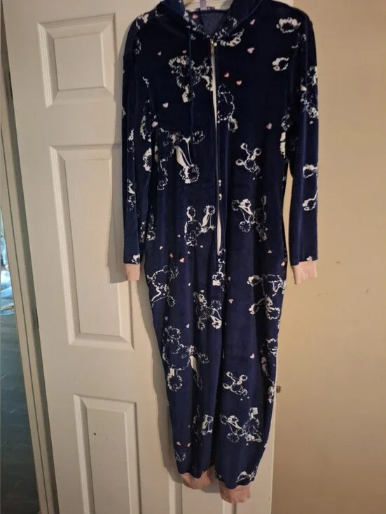 Hale Bob Navy and Pink Zip-Up Pajama Onesie with Poodle Print