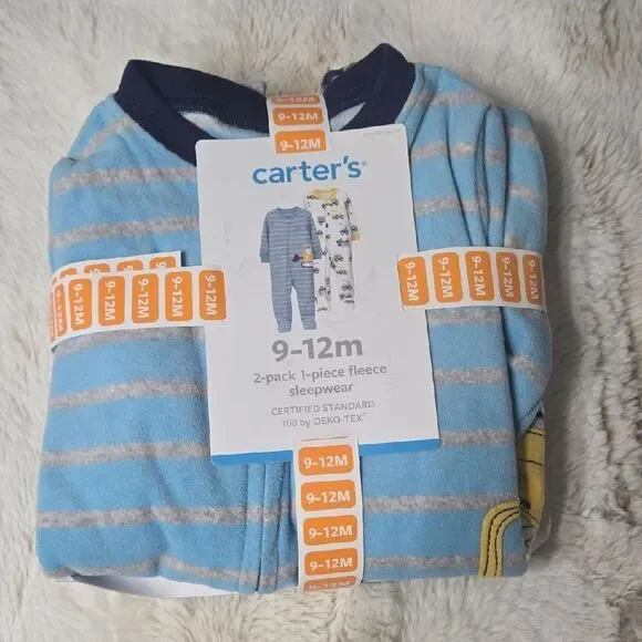 CARTER'S 2-PACK CONSTRUCTION FLEECE SLEEPWEAR FOOTIE, SZ 9-12 MONTHS - NEW!