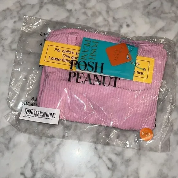 NWT POSH PEANUT RIBBED POSH PINK SHORT SLEEVE BASIC PAJAMA 6/12M