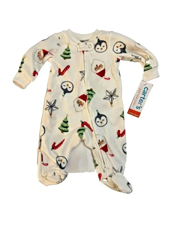 Carters Just One You Footed Santa Penguin 2 Way Zipper Sleep Play Sz Newborn